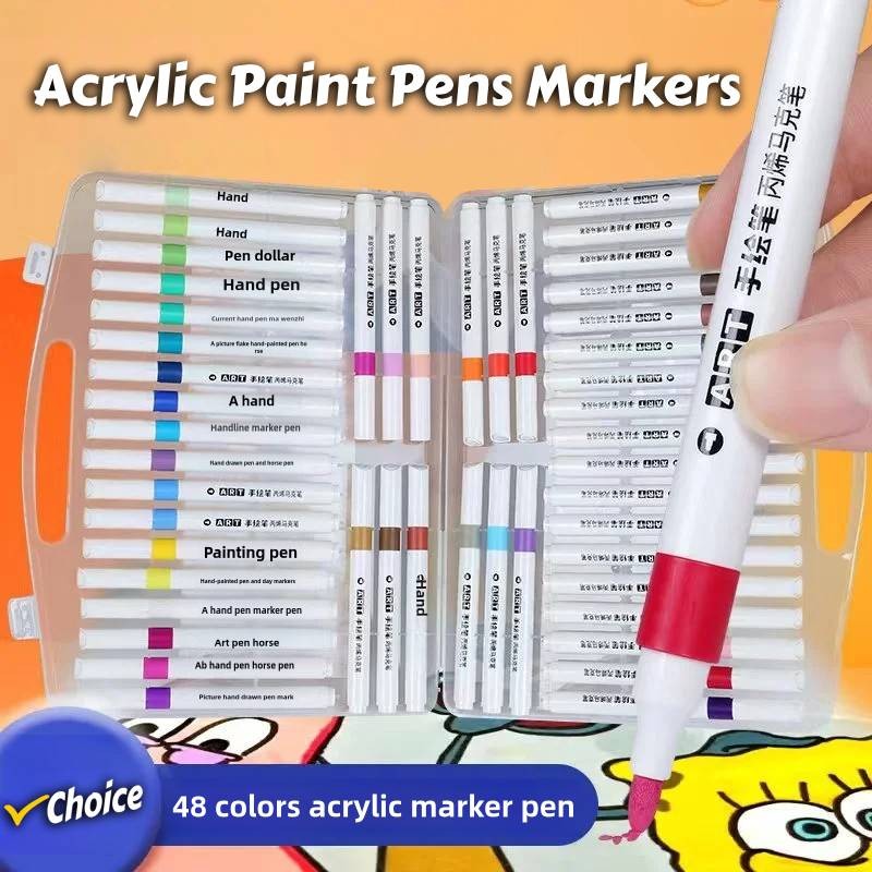 

12-48 Colors Double Head Acrylic Paint Pens Quick Drying Marker Pens Set for Glass Rock Painting Scholl Supplies Stationery