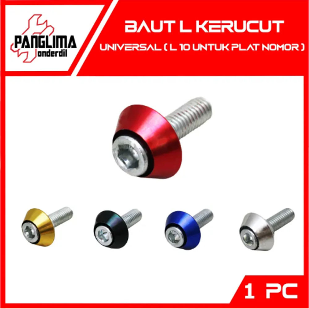 1 PC Baut L Kerucut Universal Variasi Warna Emas-Merah-Biru-Silver-Hitam -Baud L L10-10 Plat-Pelat N