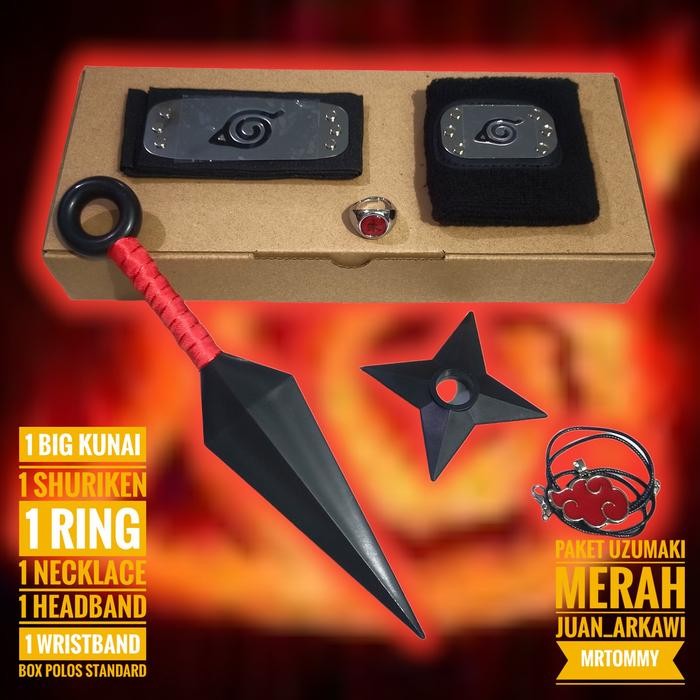 Paket Mainan Kunai Cosplay Ninja Naruto - Merah Uzumaki