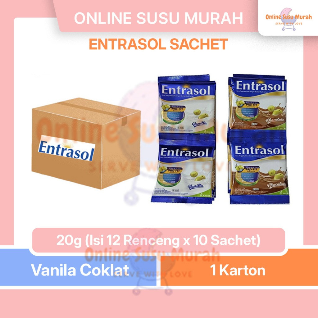 

New Entrasol Sachet 20 Gr Paket 1 Karton Vanila Coklat Isi 12 Renceng X 10 Sachet @20GR SSSCPremium