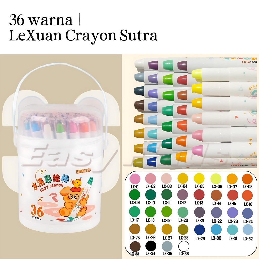 

NEW 【Free Brush】 Ready Stock LeXuan Crayon Sutra Putar Washable Silky Crayon 36 Warna Colorful Bucket Krayon Mewarnai Alat Warna Set Anak Wipe and Clean kuailiwen PREMIUM