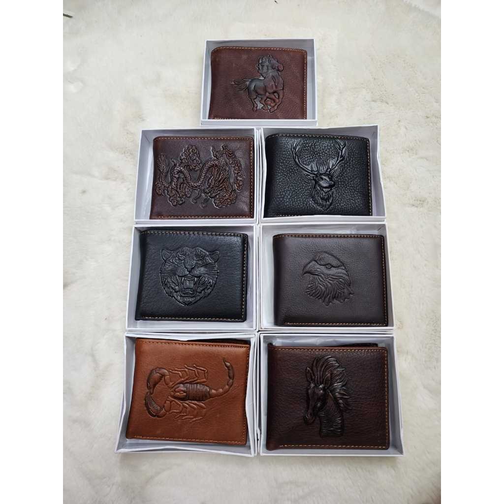 CF45RT [FREE BOX] Dompet pria kulit sapi asli motif naga elang kuda kalajengking macan rusa