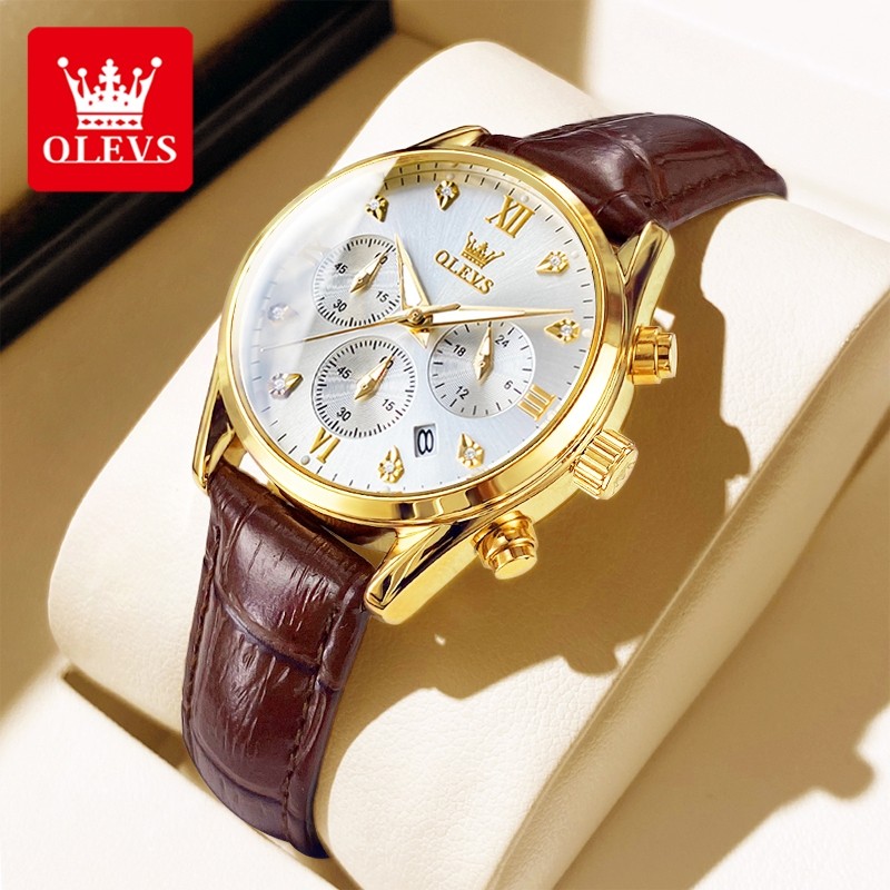 OLEVS Jam Tangan Wanita Anti Air Original Kulit Chrono Aktif Women Watch Analog Model 5523