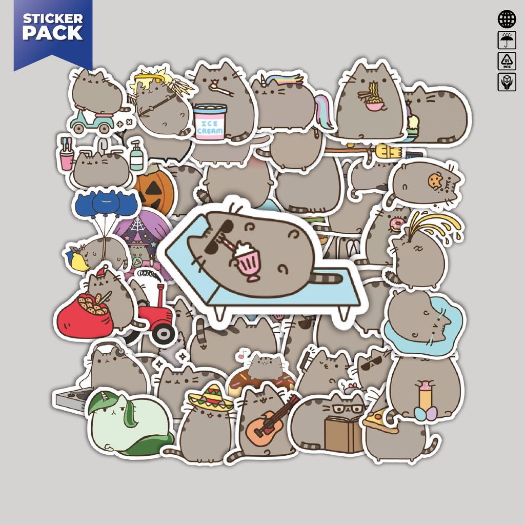 

[100PCS]Stiker Pack Stiker Funny Pusheen Cats [Kucing Pusheen yang Lucu] Aesthetic Vinyl Anti Air Dekorasi Sticker Laptop Buku Journal Koper Helm Casing HP Gitar Helm Skateboard