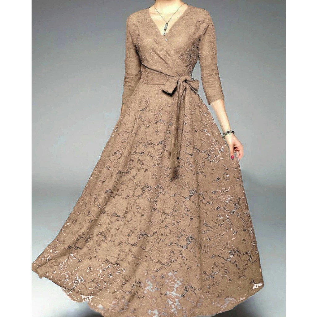 Dress V Neck - Dress Brokat - Long Dress - Unikol Fashion