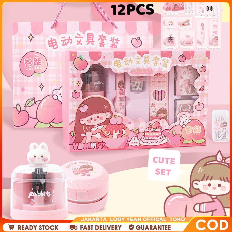 

12 IN 1 Set Alat Tulis Listrik Rautan Penghapus Vacuum Pensil Anak Alat Perkakas Belajar Electric Stationery Set-Hadiah Sekolah AnakCO
