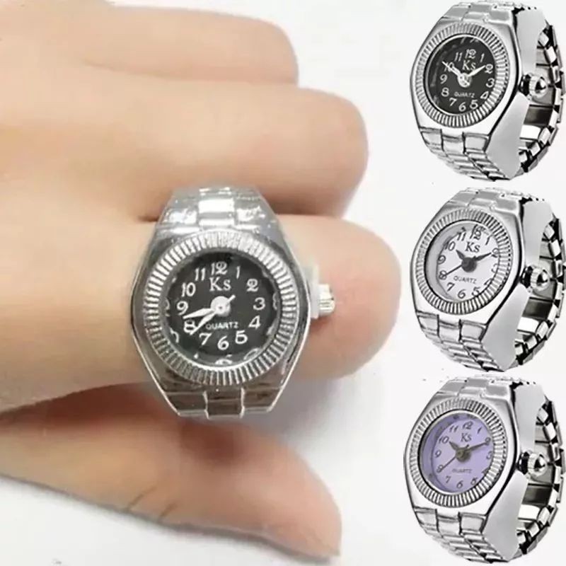Pria / Wanita Cincin Kuarsa Jam Tangan Mini Jam Tangan Jari Baja