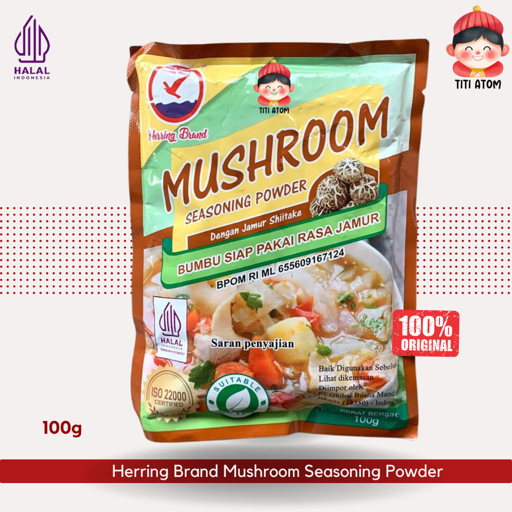 

Herring Brand Mushroom Seasoning Powder Bumbu Kaldu Jamur Shitake Vegetarian 100g