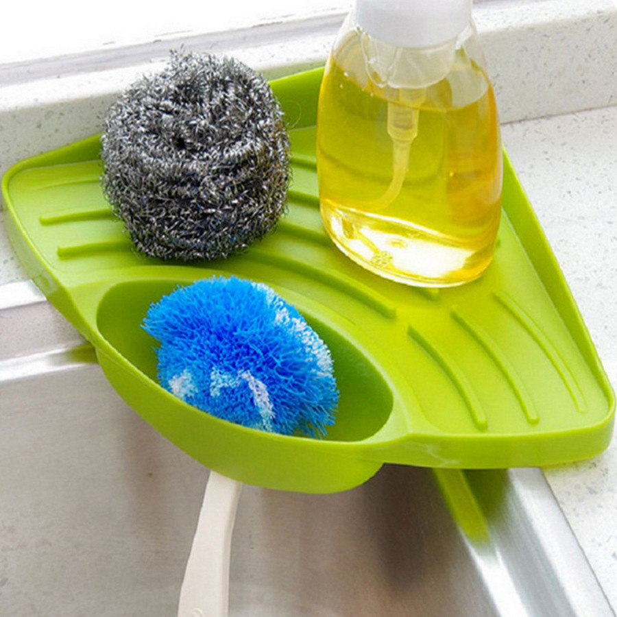 

Multifunctional Kitchen Sink Triangle Storage Rack, Dishwashing Sponge Drainage Shelf Utensil Organizer