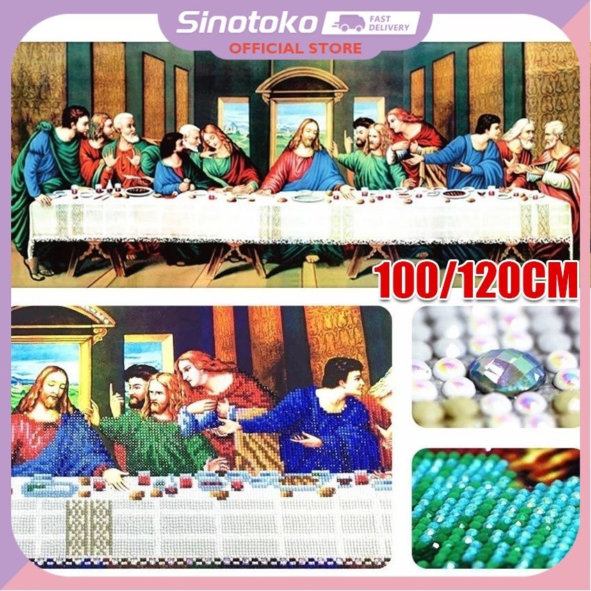 Lukisan berlian makan malam terakhir DIY 5D Plastic Crafts The Last Supper Jesus Round Diamond Paint