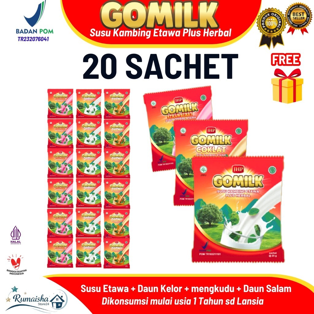 

GOMILK 20 Sachet – Susu Kambing Etawa Tinggi Kalsium, Imun Booster, Aman untuk Lambung & Anak-anak