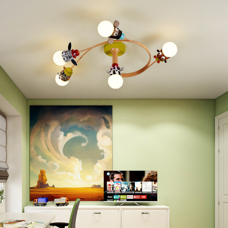 Lampu Plafon LED Motif Kepala Hewan Kartun Lampu Plafon LED Kamar Tidur Anak Laki Perempuan Lucu