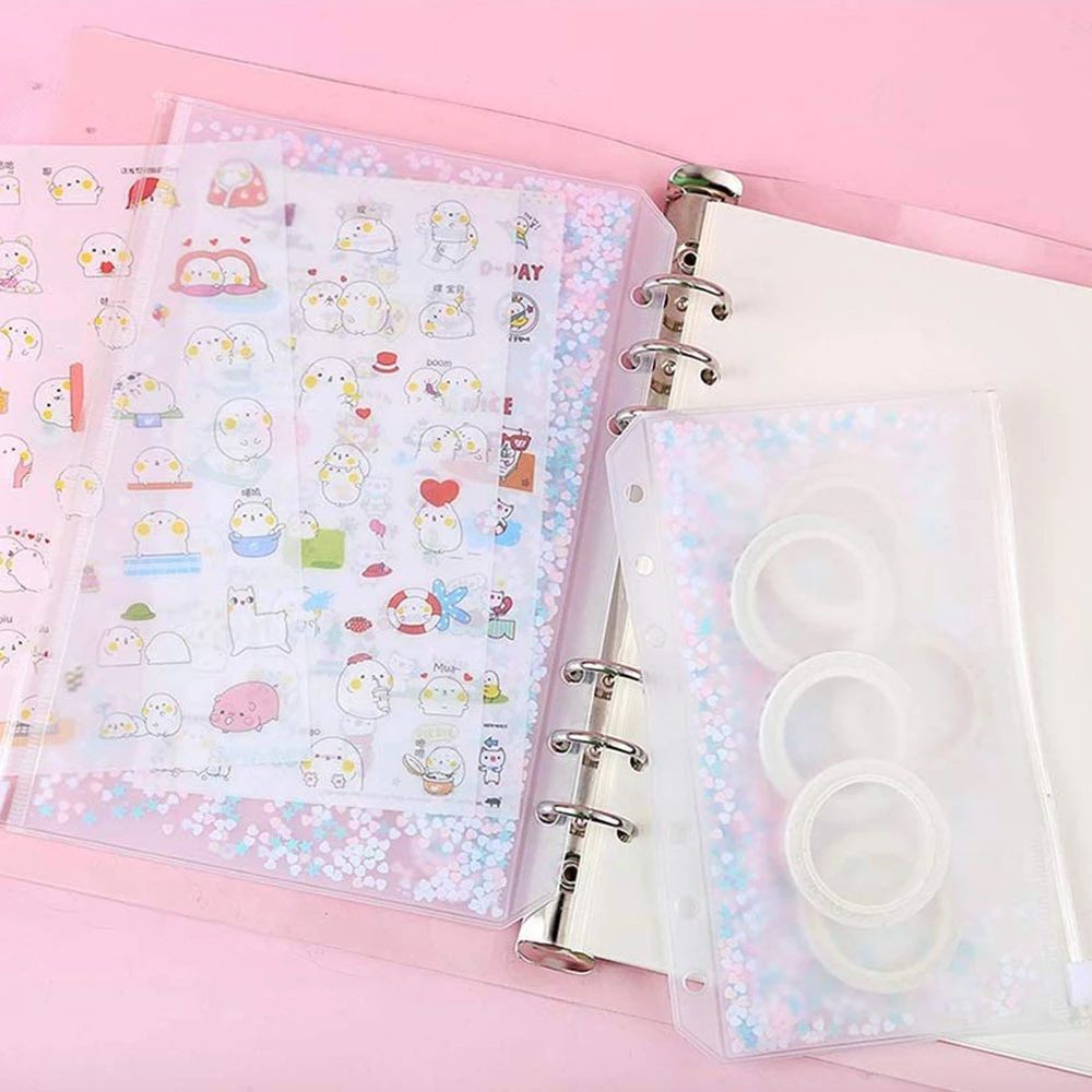 

Office Supplies Handbook File Storage Bag Glitter Sequins Loose Leaf Zipper File Holder Binder Storage Pouch A5/A6 Inner Pocket