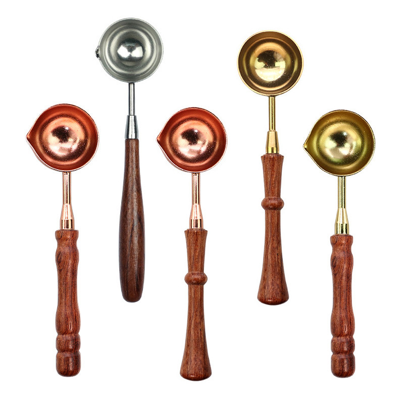 

New Sealing Wax Spoon Anti-Hot Wood Handle Retro Wax Stamping Spoons Fire Paint Melting Firing Stamp Envelopes Card Metal Tool