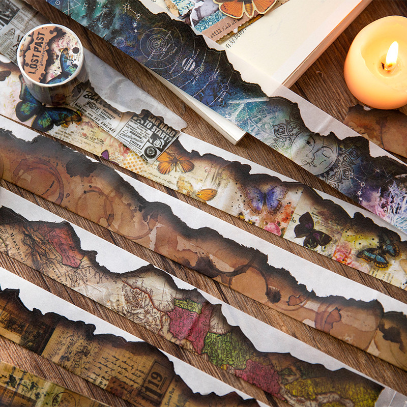 

Yoofun 3.5x200cm Original Burning Masking Tape Vintage Burned Border Washi Tape for Journal Scrapbooking Letter Card Frame DIY