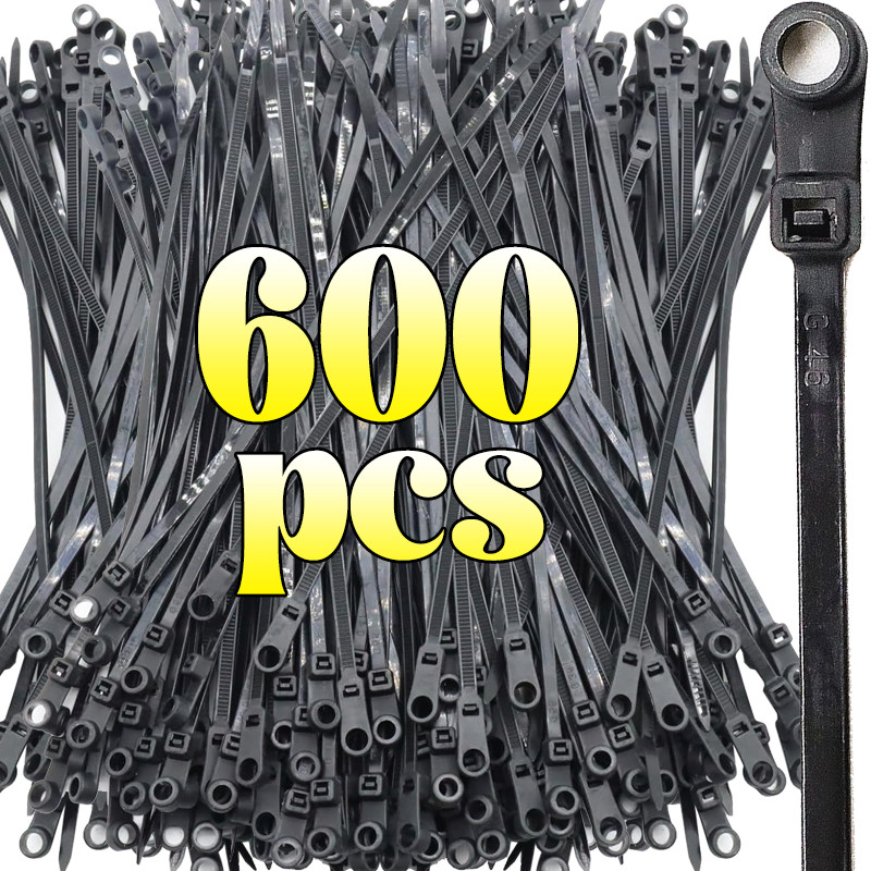 

600/100pcs Screw Hole Nylon Cable Ties Self Locking Mounting Wrap Bundle Cables Ties Straps Home Office Wire Fastener Organizer