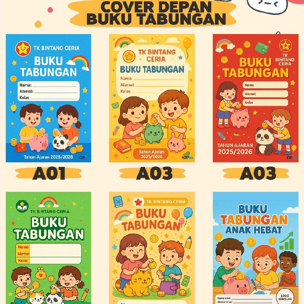 

Custom Buku Tabungan Anak TK PAUD Custom Nama & Logo Sekolah Desain Lucu Edukatif Ukuran A6