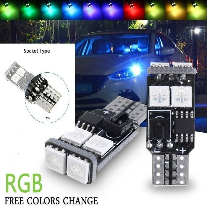 Lampu Senja 14 Mode Standby Strobo LED T10 5050 6 Mata RGB 7 Warna