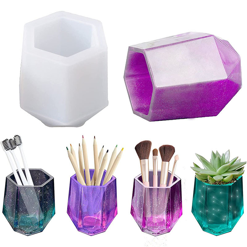 

Hexagonal Pen Holder Storage Cup Silicone Mold Makeup Brush Holder Shape Epoxy Mold For UV Resin Flower Pot Home Decor