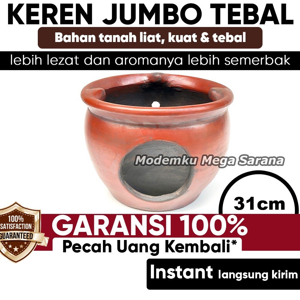 Pawon Gerabah | Tungku Kayu Bakar Tanah Liat Tradisional Keren Gerabah Besar & Tebal - Diameter 31 c