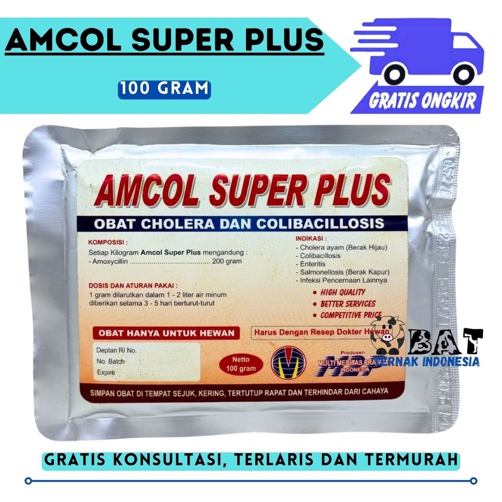 AMCOL SUPER PLUS 100 GRAM M2P - Obat Pilek Ngorok Snot Colibacillosis Unggas Pulorum Korisa