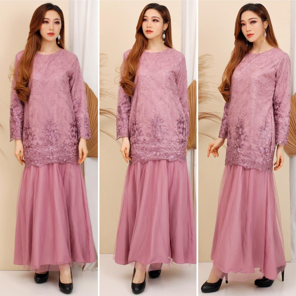 (FULL BRUKAT) Gamis Prilly Tille Duyung Premium Maxi Dress Brukat Tulle Bordir Gliter Fashion M