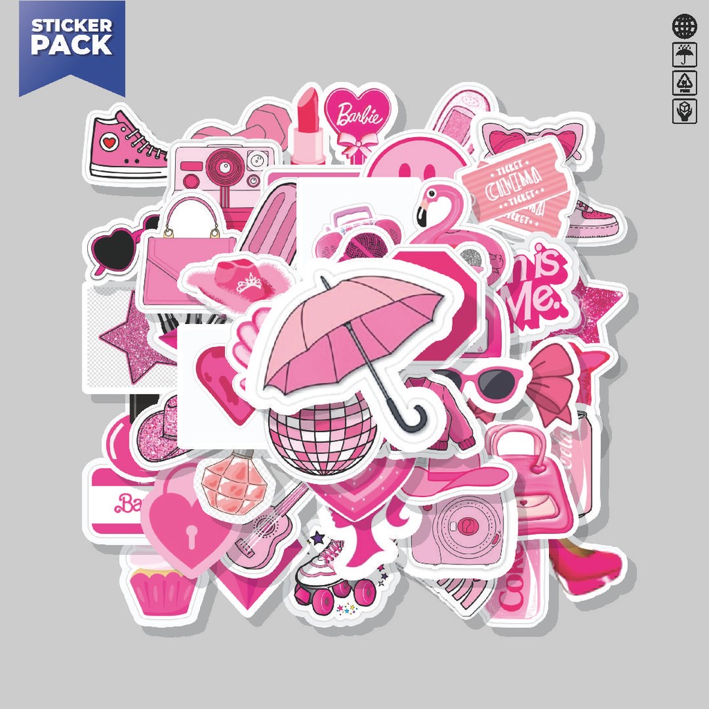 

[100PCS]Stiker Pack Stiker Pink Barbie Aesthetic Vinyl Anti Air Dekorasi Sticker Laptop Buku Journal Koper Helm Casing HP Gitar Helm Skateboard