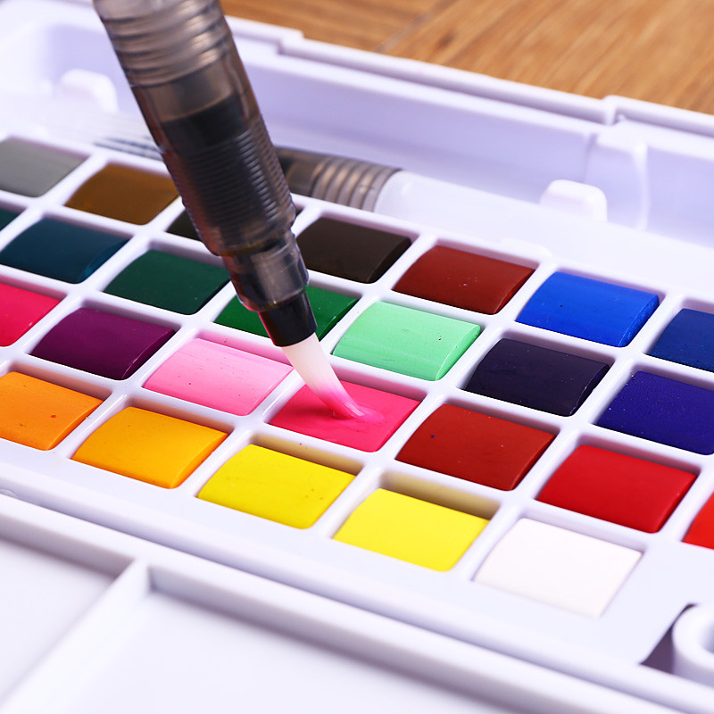 

12/18/24/36 Sets Solid Watercolor Pigment Set Box With Paintbrush Portable Watercolor Brush Tool Art Supplies Student Gift