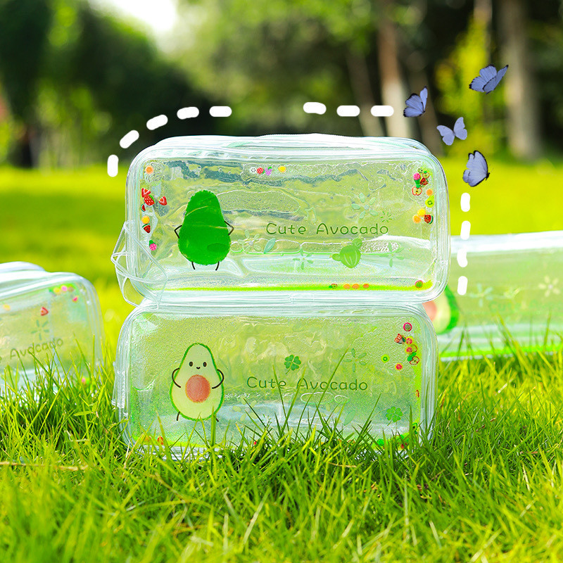 

Cute Avocado Transparent Quicksand Pencil Case Cartoon Peach Large Capacity Pencil Case Stationery Case Portable Cosmetic Bag