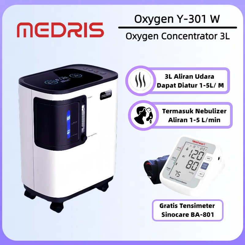 Penghasil Oksigen Konsentrator Murni MEDRIS Y-301W Oxygen Concentrator Nebulizer Gratis Tensimeter