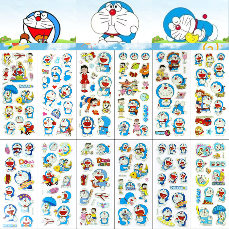 

12pcs Cartoon Doraemon Bubble Sticker Kawaii Anime Three Dimensional Puffy Bulk 3D Stickers Cute Kids DIY Toy Sticker Girl Gift