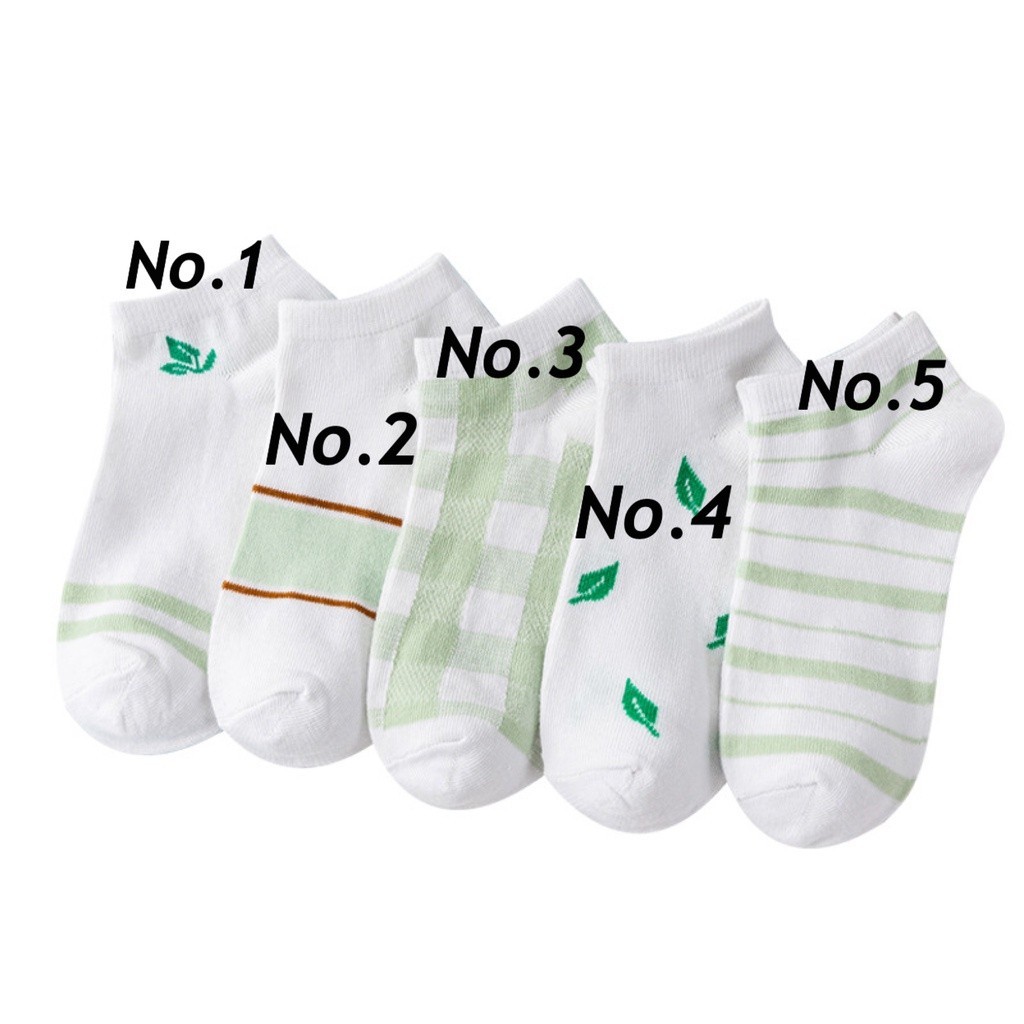 Kaos Kaki Wanita Motif Daun Hijau Putih Kaos Kaki Pendek