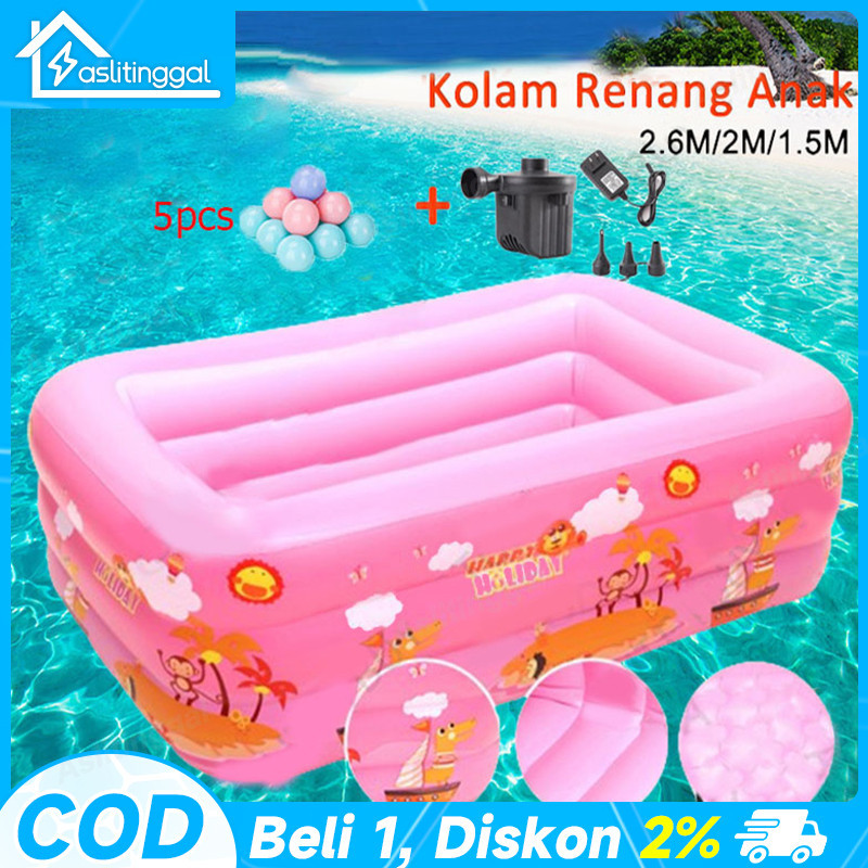 MER.SHOP 1.5-3.1M Kolam Renang Anak Jumbo 3Rings Kolam Renang Keluarga Tiup Besar Family Inflatable 
