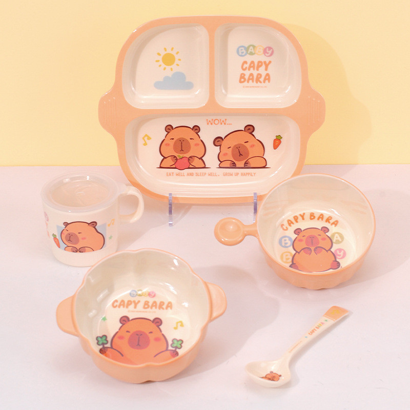 Piring Melamin Mangkok Gelas Sendok Anak Karakter Capybara