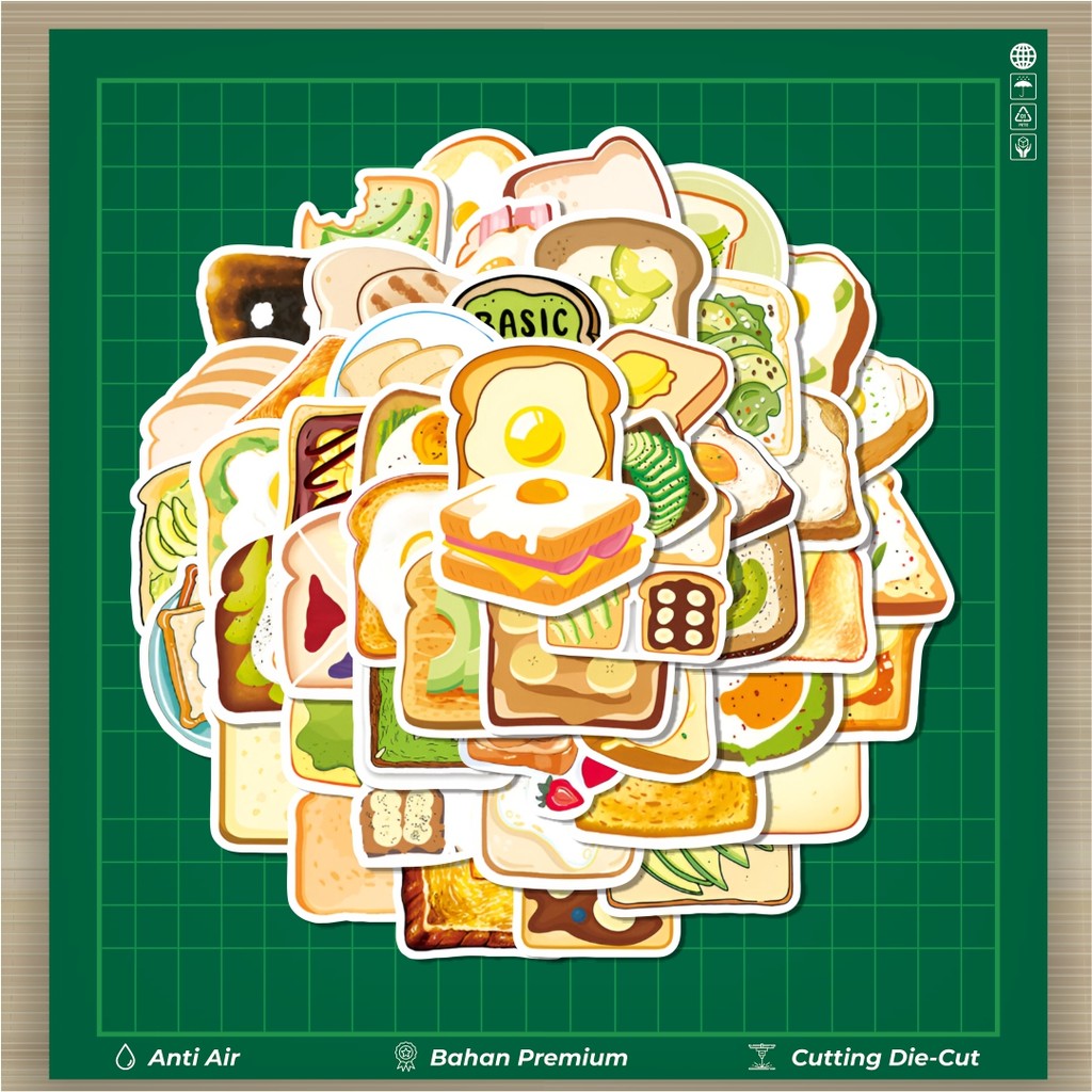 

HOT 50 PCS STIKER Stiker Piece Funny Toast [Potongan Roti Panggang] Stiker Fashion Cars Decal Dingin Kartu Album Custom Vinyl Anti Air- Sticker Aesthetic Buku Journal Koper Casing HP Tablet Laptop Helm Motor Botol Minum