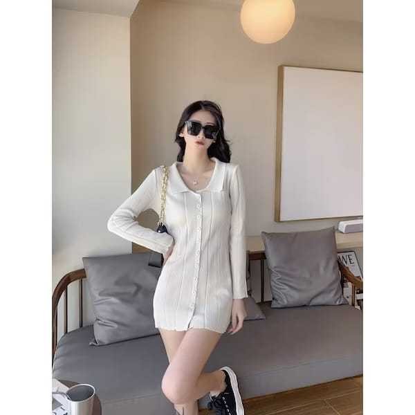 BEFAST - ZER DRESS KULEA FULL KANCING KERAH PUTIH WANITA NEW TRIM TOP VERSI KOREA LENGAN PANJANG /  