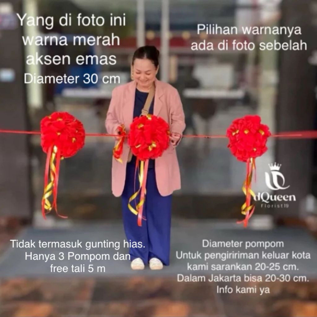 

(khusus kemerdekaan) Pita peresmian gunting pita opening pita satin Tille merah set gunting pita grand opening set lengkap gunting peresmian pom pom siap pakai