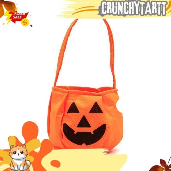 

NICE TAPB tas halloween pumpkin labu trick or treat goodie bag flanel NEW