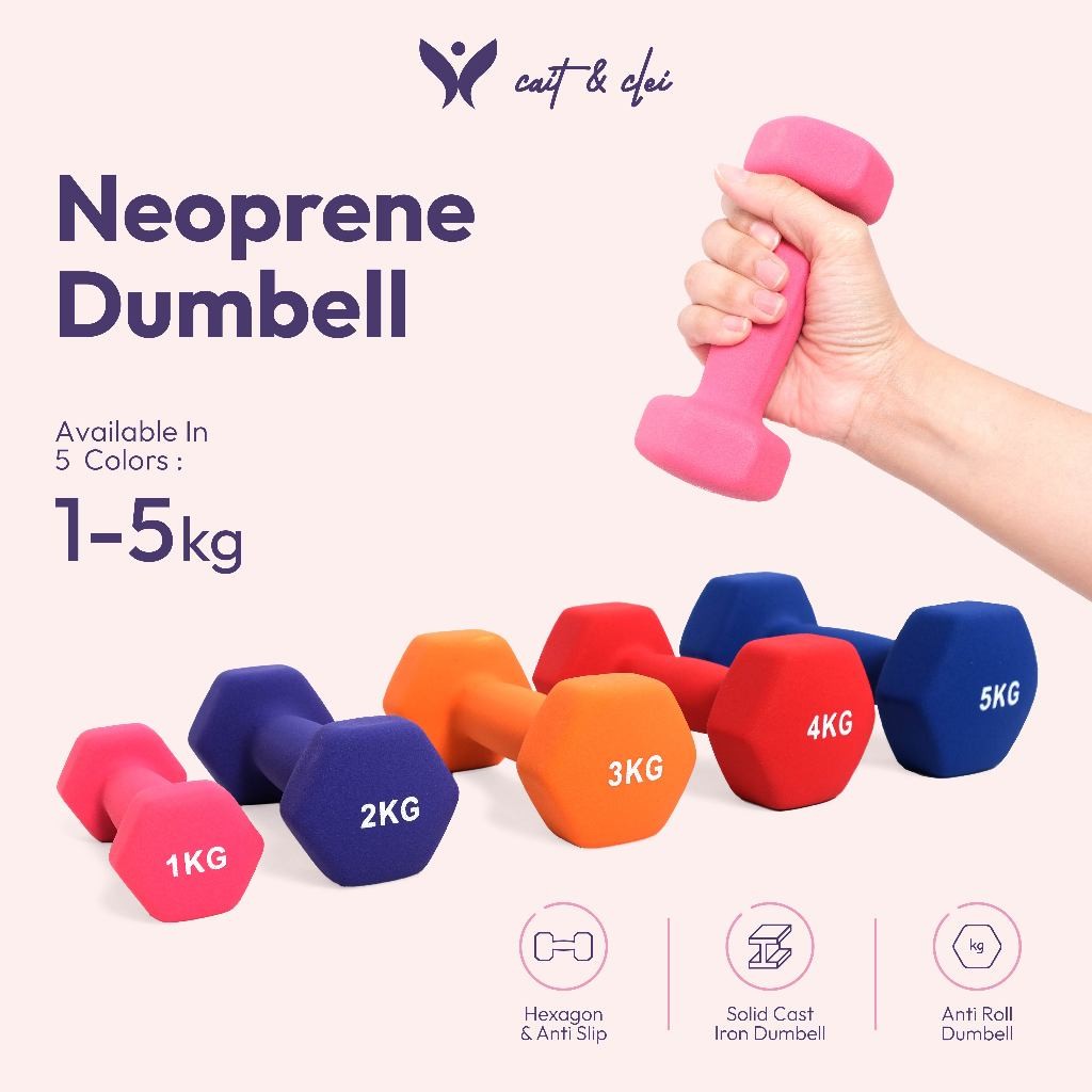 CAIT & CLEI  Neoprene Dumbell | Barbel Neoprene Gym & Fitness | 1 2 3 4 5 KG | Dumbell Gym wanita