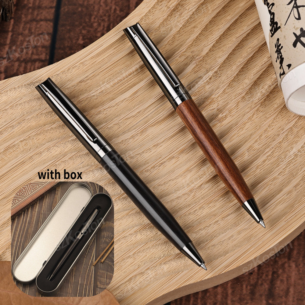 

Wood Premium Metal Ballpoint Pen With Case Black Ink Office Business Writing Ballpoint Pen School Student Stationery Gifts