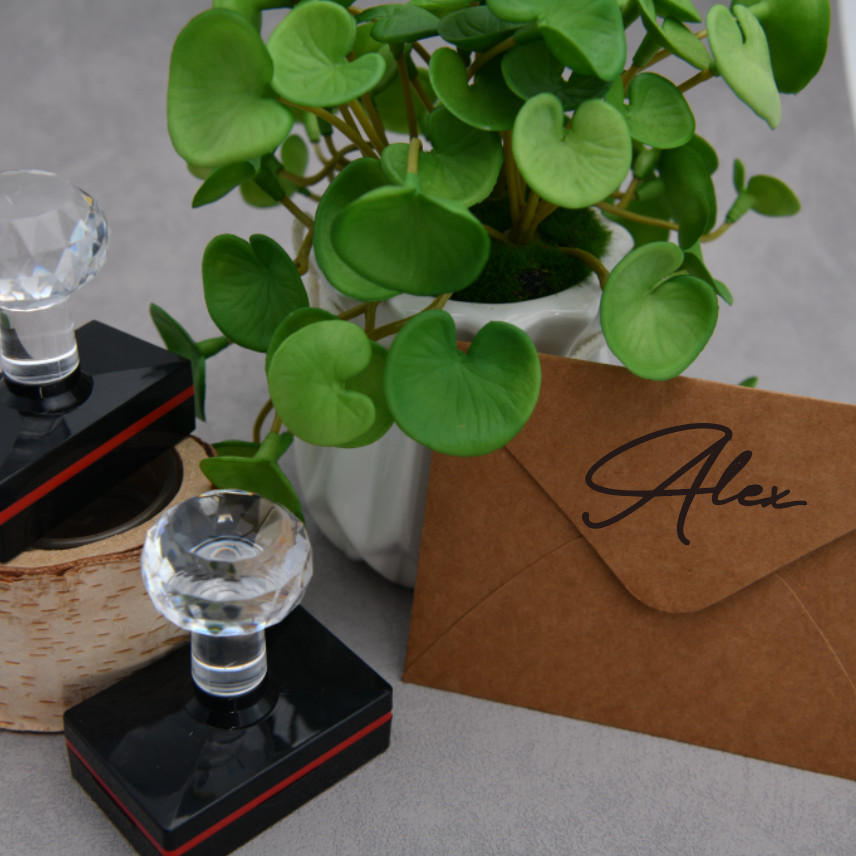 

Custom Name Stamp - Personalized Signature Seal for Invitations Envelope & Card Address Stamp - Self-Inking Wedding/Event Stamp