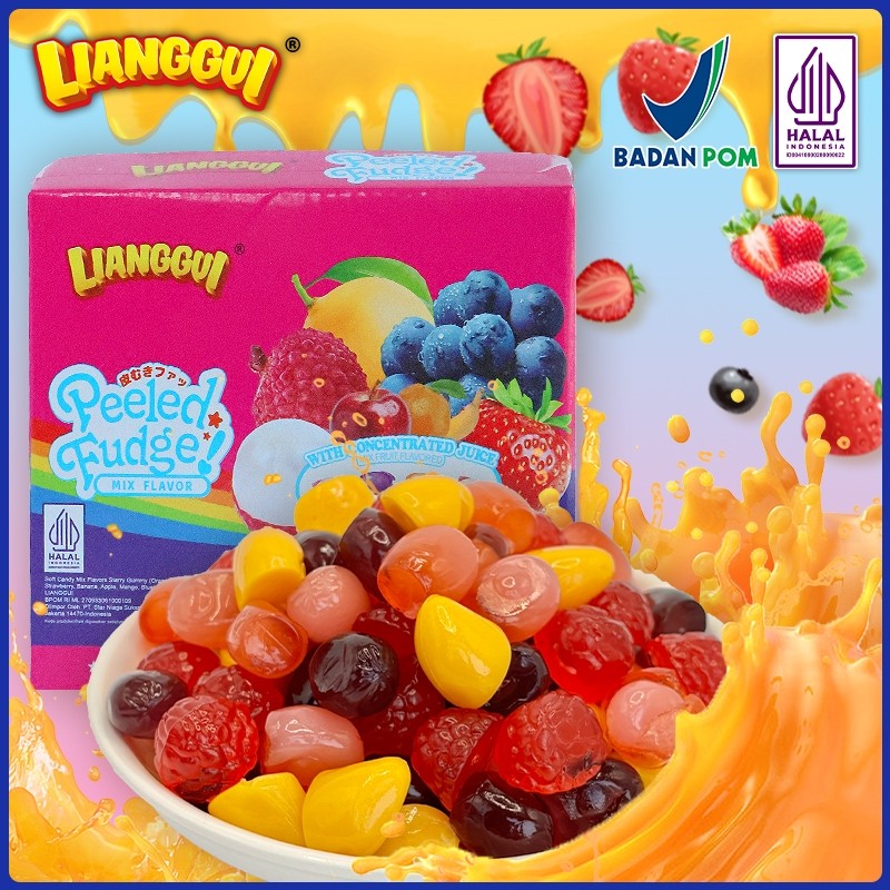 

120pcs Permen Kupas Halal Rasa Buah Campur (Stroberi, Mangga, Jeruk) Kenyal & Manis Lianggui