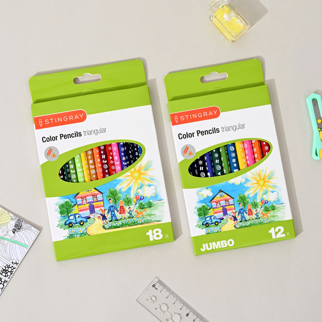 

12 Thick 18 Thin Rods Triangular Colored Lead Cartoon Box Painting Graffiti Pen Student Gifts Office Stationery