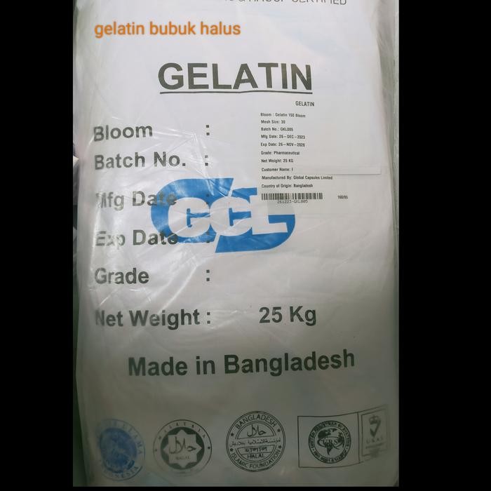 

Gelatin Bubuk Sapi Halal MUI Kemasan 25Kg