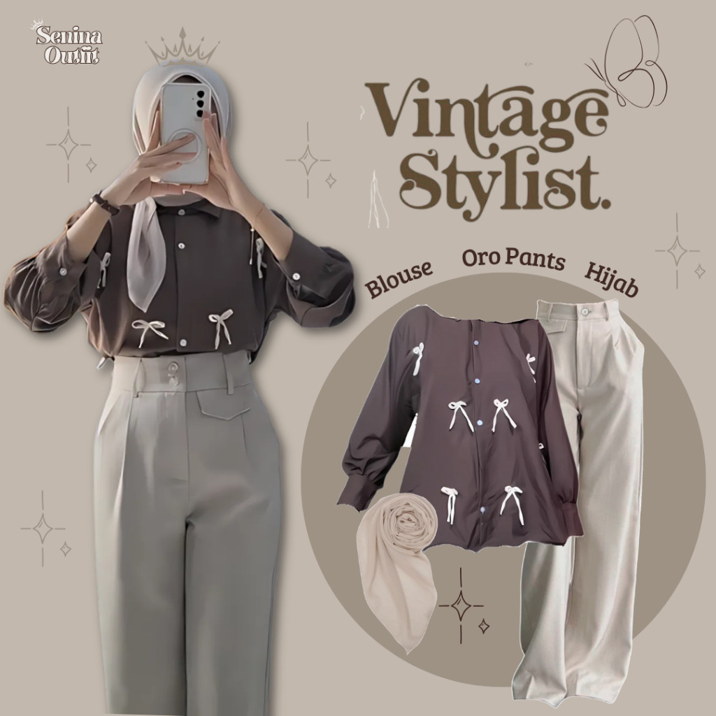 ZD34ED One Set Wanita Kekinian ( Blouse Pita - Oro Pants - Jilbab ) OOTD Setelan Outfit Cewek - SO58