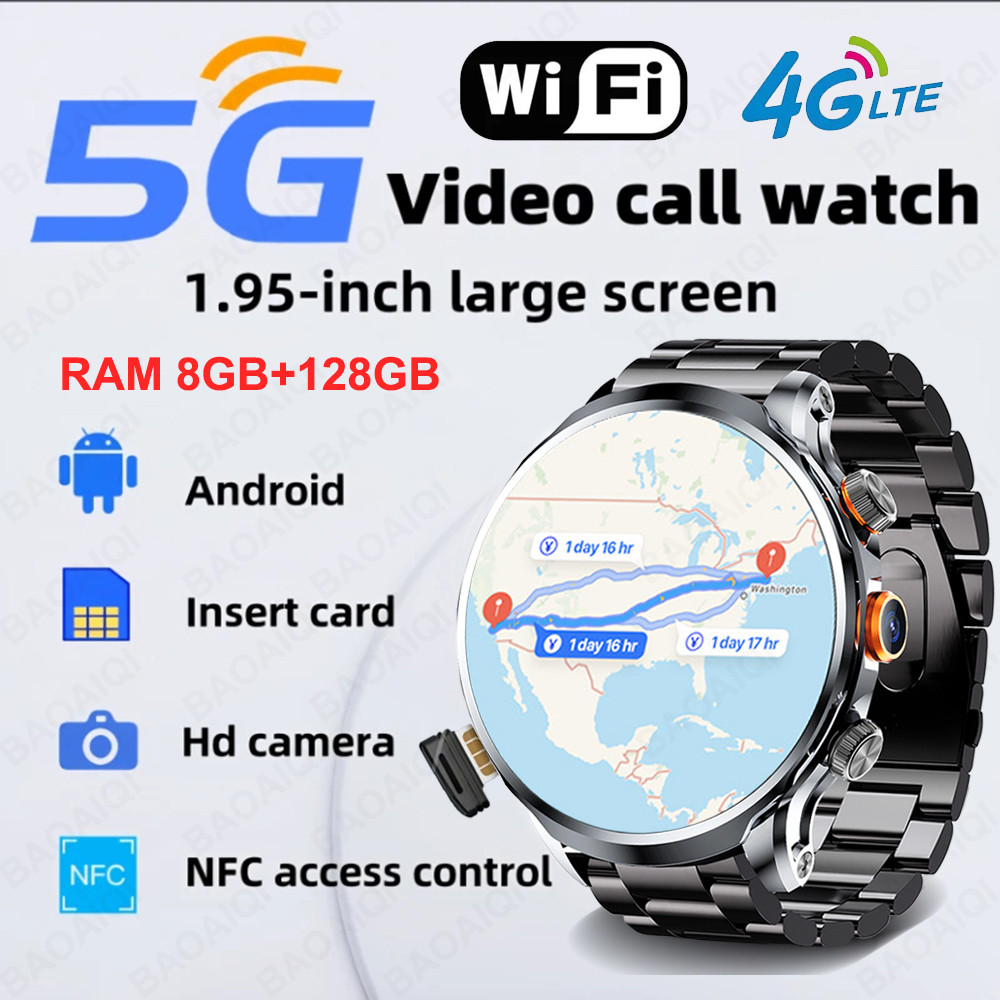 4G Smart Watch 680*680 AMOLED 1100mah Battery 8GB+128GB RAM 500W Camera GPS WIFI Google APPS Downloa