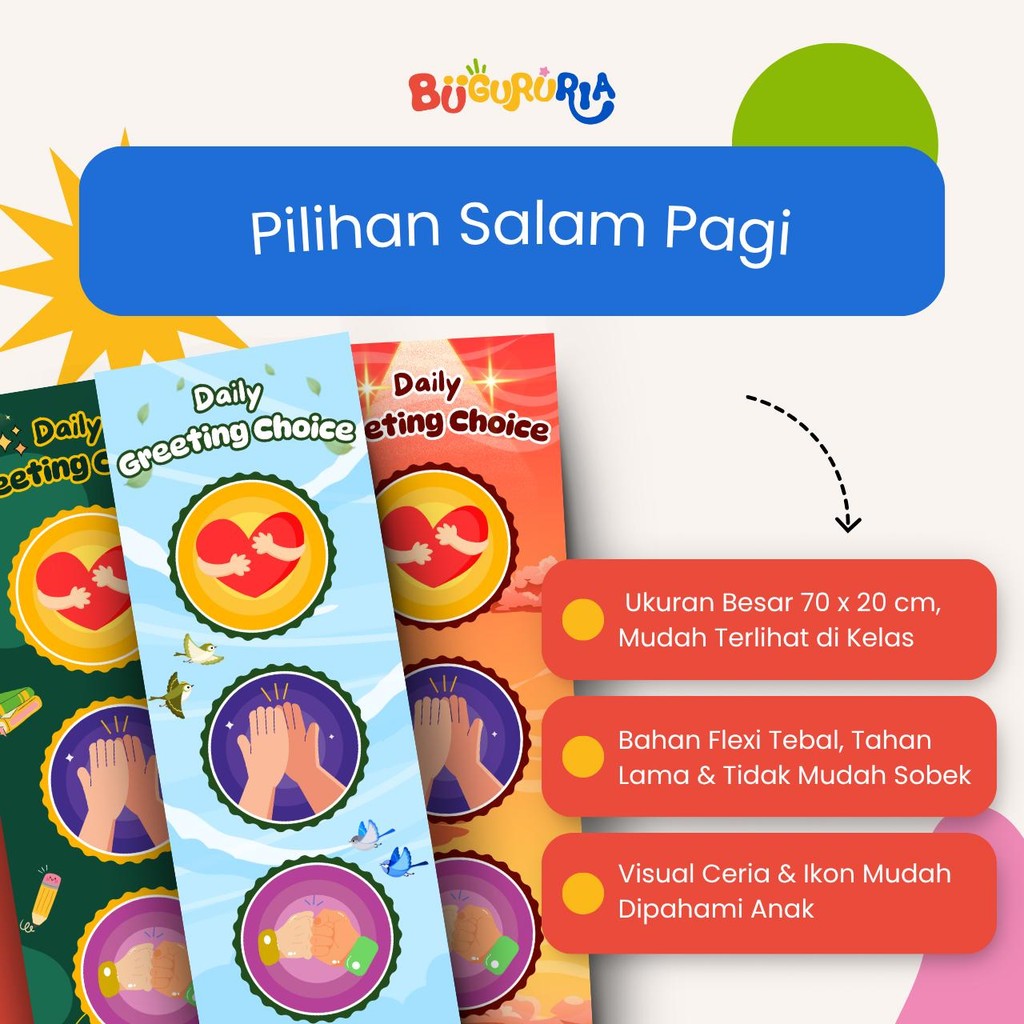 

Bu Guru Ria - Daily Greeting Choice Solusi Salam Pagi Interaktif di Kelas! | Dekorasi 70x20 cm | Bahan Tebal & Visual Ceria | BuGuruRia