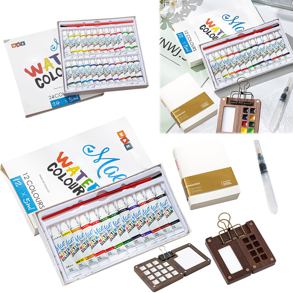 

Mini Portable Watercolor Palette Set Multi Colors Wooden Grid Paint Box Pocket Artist Travel Paint Palette for Travel Drawing