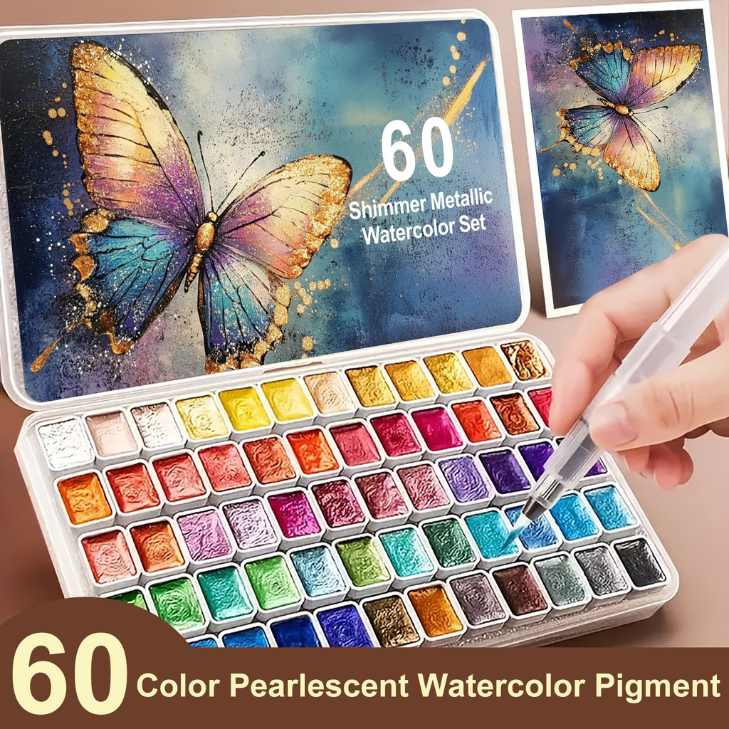 

60 Color Solid Watercolor Paint Set, Sparkling Pearlescent Colors, Perfect Travel Watercolor Set for Artists & Painting Lovers