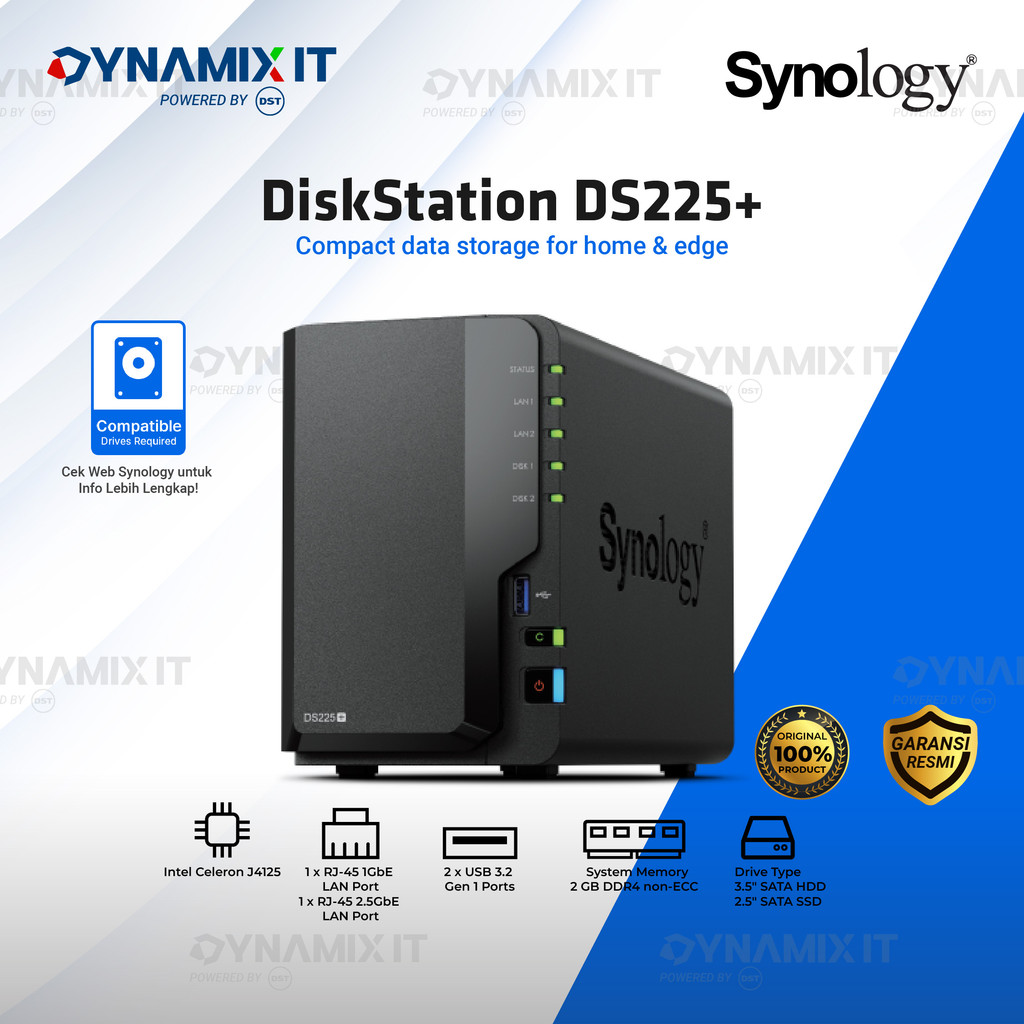 Synology NAS DiskStation DS225+ 2-Bay NAS Server Storage